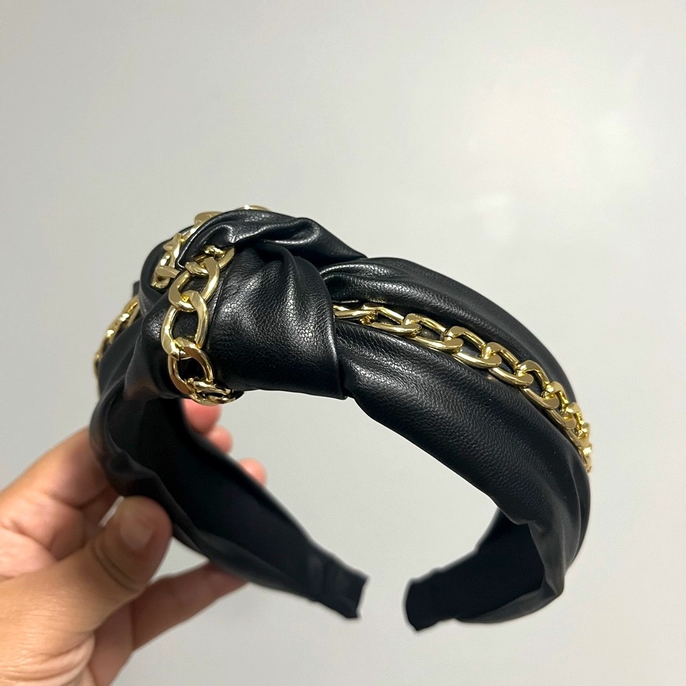 Black Headband with Gold Chain Detail